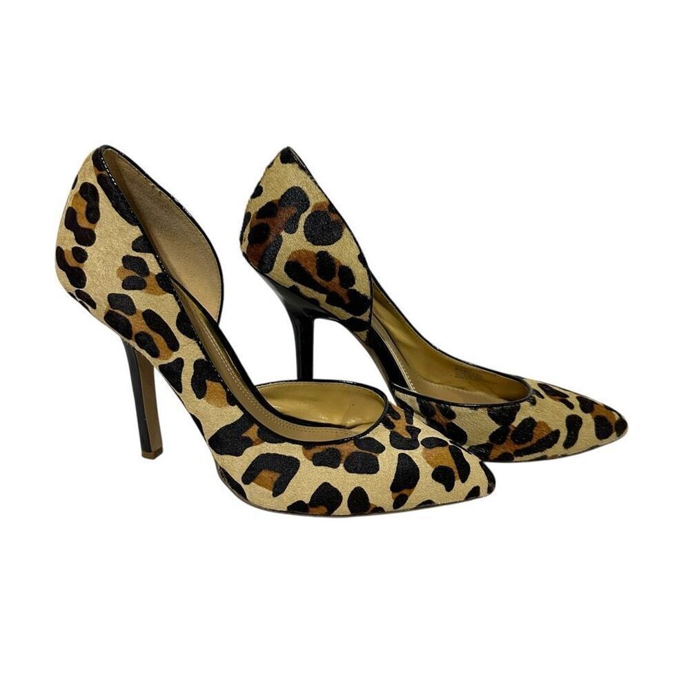 BCBGeneration Leopard Print Real CowHair Fur Stiletto Pumps Shoes Size 8.5